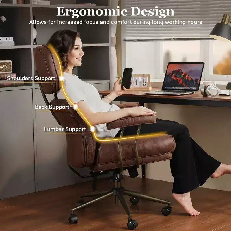 HOMLUX ergonomischer Chefsessel mit hoher Rückenlehne und Neigefunktion, komfortabler Lenden- und Nackenstütze