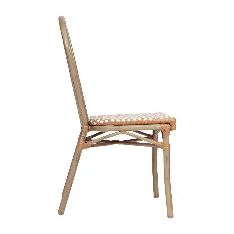 Flash Furniture Lourdes stapelbarer Thonet-Bistrostuhl für den gewerblichen Innen- und Außenbereich, PE-Rattan und Aluminiumgestell