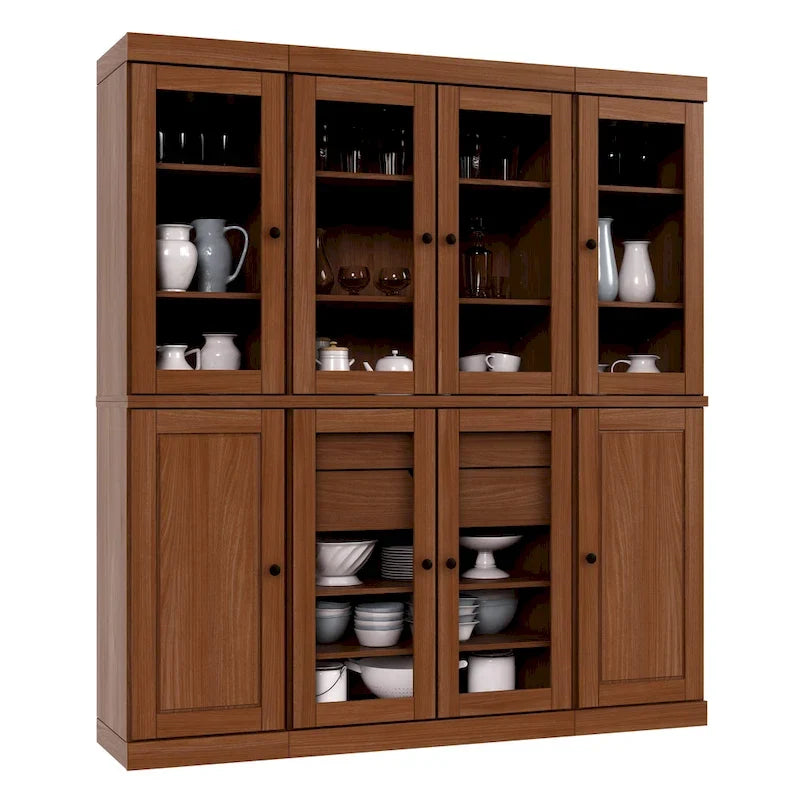 Küchenbuffet aus 100 % Massivholz mit Glas- oder Holztüren und 2-Schubladen-Set, 65 x 71,5
