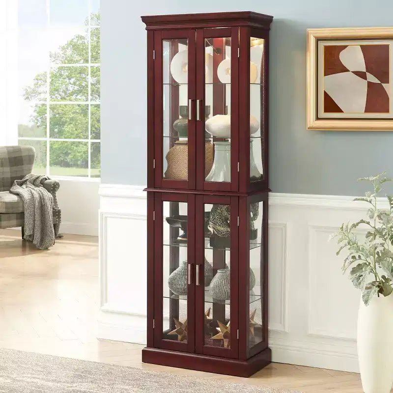 Vitrine, Wohnvitrine mit 6 verstellbaren Einlegeböden und Türen aus gehärtetem Glas, hoher Schrank für Wohnzimmer, Schlafzimmer
