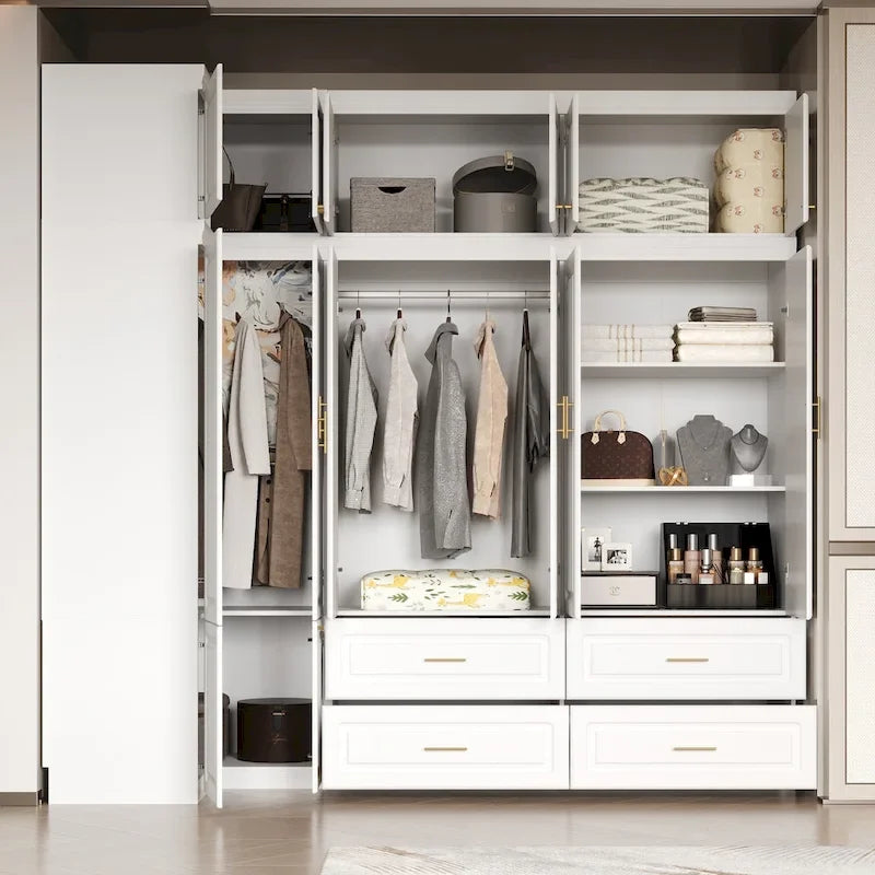 Kleiderschrank-Organizer, Kleiderschränke mit Hängestange und 4 Schubladen, großer Stauraum