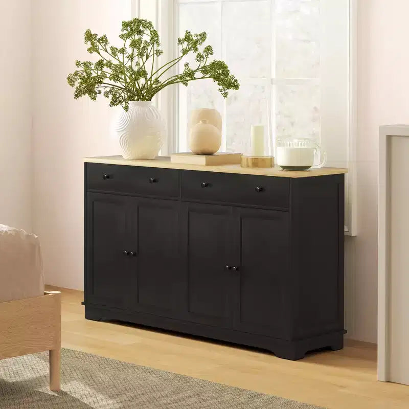 HOMCOM Sideboard-Buffetschrank mit Stauraum, moderner Küchenschrank mit 4 Türen, 2 Schubladen und 2 verstellbaren Einlegeböden, Kaffeebar-Schrank