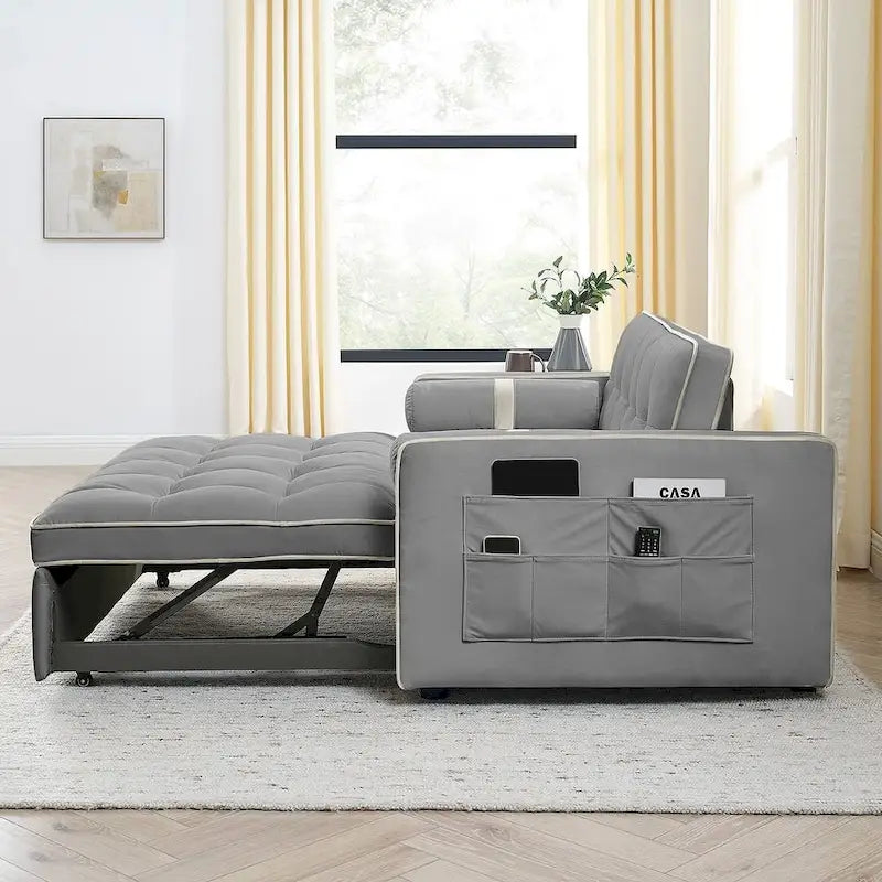 Multifunktionales Samt-Schlafsofa mit Ausziehfunktion, verstellbarer Rückenlehne und Kissen – k. A.