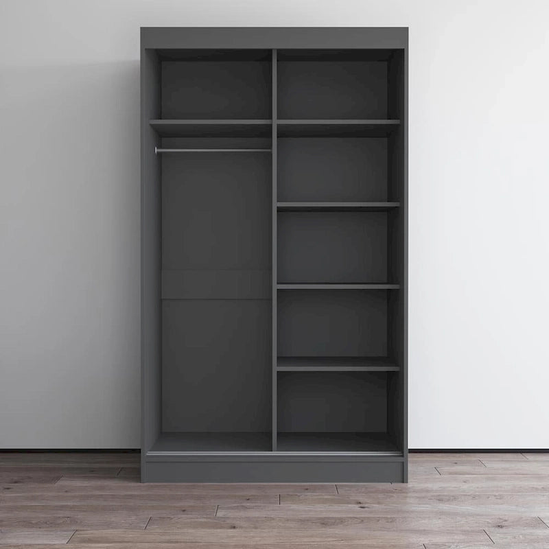 Spiegel-Kleiderschrank mit 2 Türen in Hochglanz-Optik | 120 oder 150 cm breit
