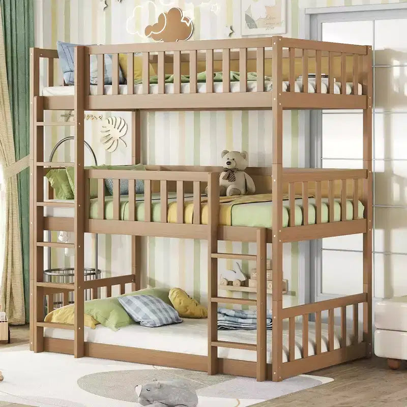 Dreistöckiges Etagenbett für Kinder, abnehmbares Etagenbett mit drei Einzelbetten, Leiter und Absturzsicherung, in 3 separate Betten zerlegbar