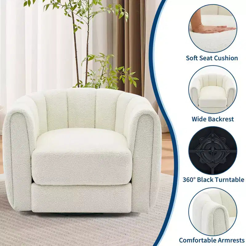 2 Stk. drehbarer Akzentstuhl, 360°-drehbarer Teddyfleece-Sessel, stabiler Fuß, Beige für Wohnzimmer, Schlafzimmer, Büro