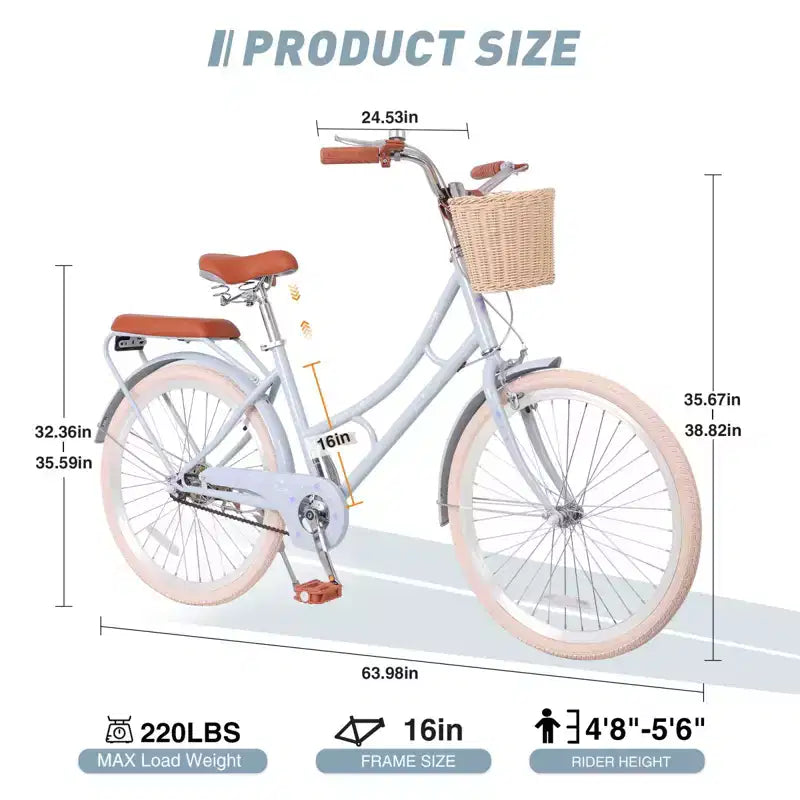 NAYSAYE Damen-Strandcruiser mit Frontkorb und robustem Rahmen für komfortables Pendeln in der Stadt und draußen, Blau, 63,98*24,53*38,82