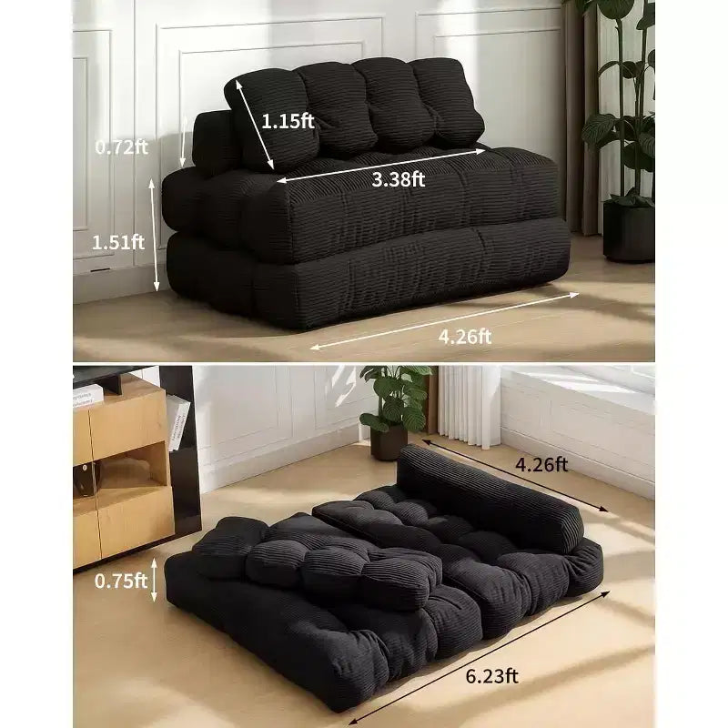 3-in-1-Klappsofa mit Schlaffunktion, umwandelbarer Schlafsessel mit Kissen, tragbarer ausklappbarer Sessel mit Schlaffunktion, bequemes Bodensofa mit Rückenstütze fürs Wohnzimmer, Beige
