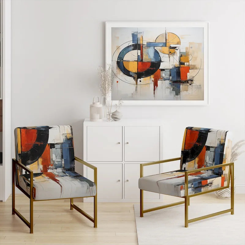Designart Colorful Mid Century Abstract Fusion I Polsterter Mid-Century Akzentsessel und Mid-Century Modern Sessel