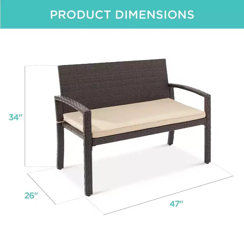 Best Choice Products 2-Sitzer-Outdoor-Korbsitzbank für Garten, Terrasse und Veranda mit 700-lb-Tragkraft und Polster