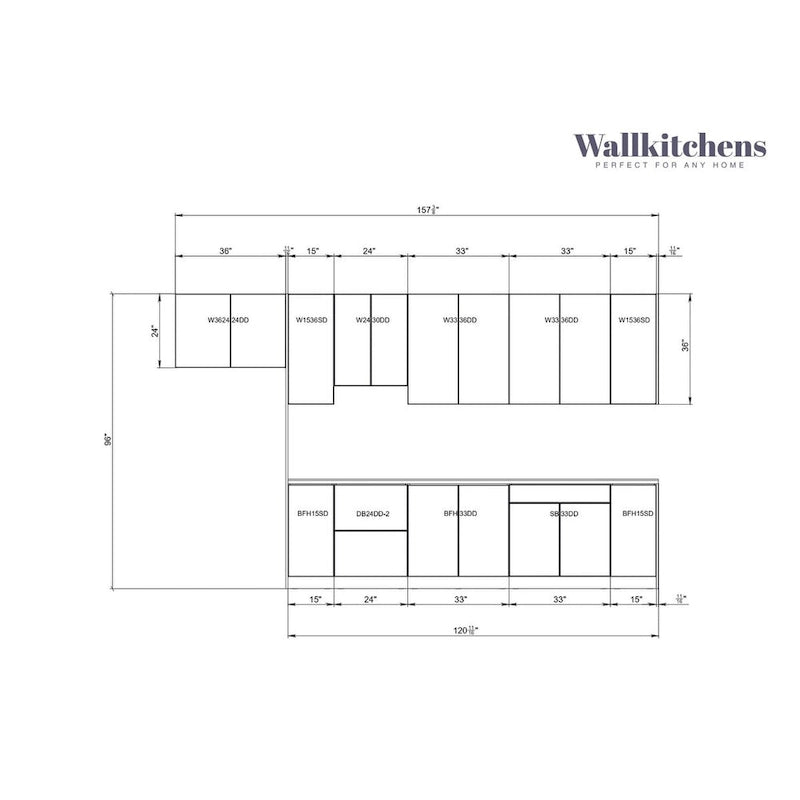 Küche Timeless Kollektion Grau & Weiß Hochglanz Farbbasis Größe 13Ft Breite - 157x24