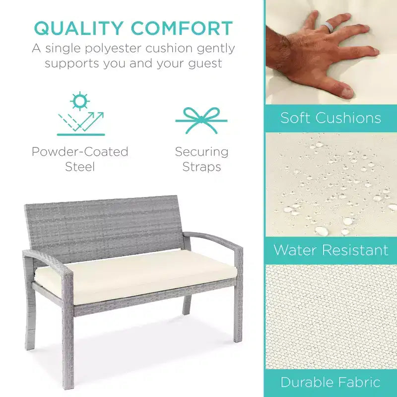 Best Choice Products 2-Sitzer-Outdoor-Korbsitzbank für Garten, Terrasse und Veranda mit 700-lb-Tragkraft und Polster