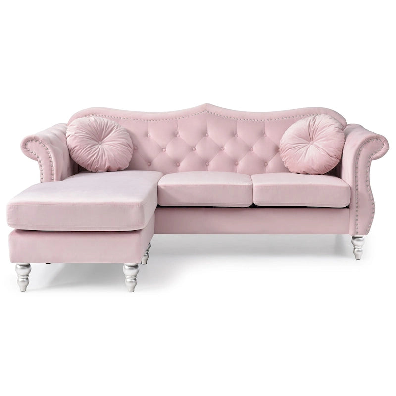 Hollywood-Samtsofa mit beidseitig montierbarer Chaiselongue