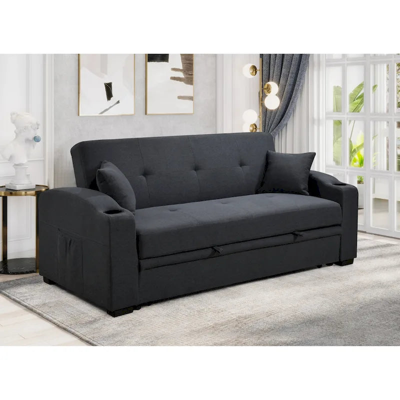 Roomfitters 75-Zoll modernes 3-in-1-Schlafsofa mit praktischem Ausziehbett, verstellbarer Rückenlehne, Getränkehaltern und Kissen
