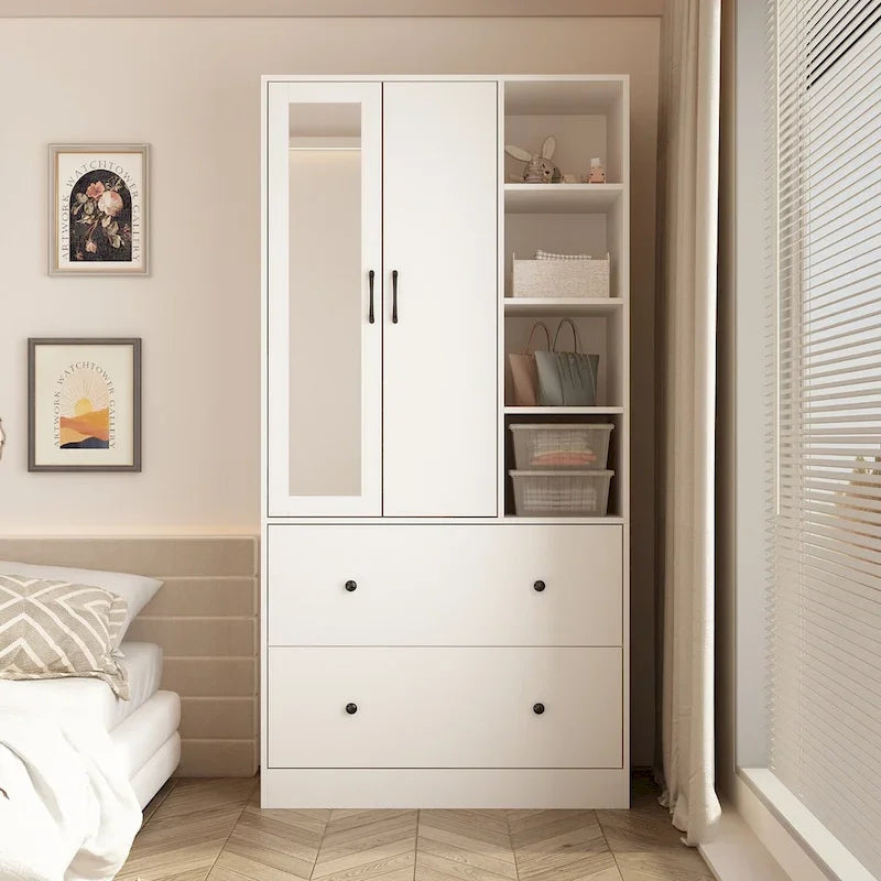 Kleiderschrank mit Spiegel, verstellbarer Kleiderstange und platzsparendem Design