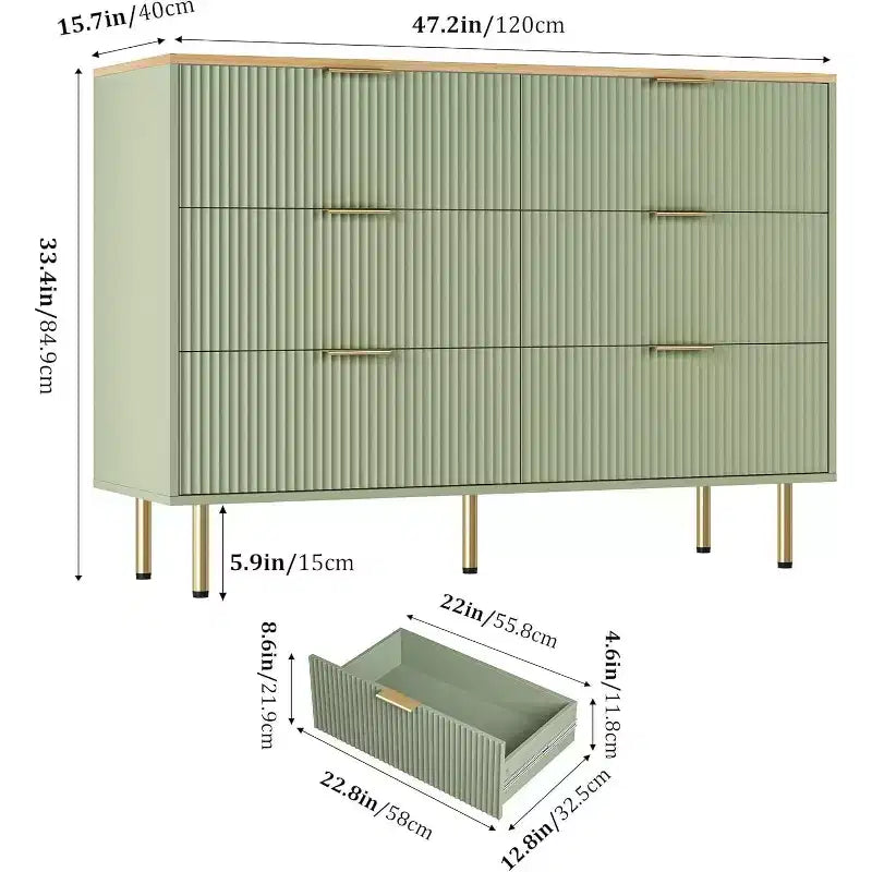 COZONY 6-Schubladen-Kommode mit geriffeltem Design, moderner Holz-Aufbewahrungsschrank, breite Schubladenkommode für Schlafzimmer, Wohnzimmer und Eingangsbereich