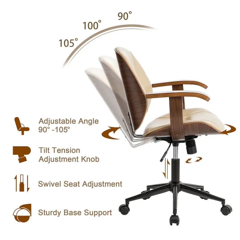 Glitzhome höhenverstellbarer, drehbarer Bürostuhl aus Kunstleder mit Armlehnen und ergonomischem Design