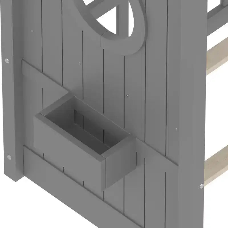 Bodenbett für Kinder in Twin-Größe, Montessori-Hausbett mit Ablagefach und Dachdesign