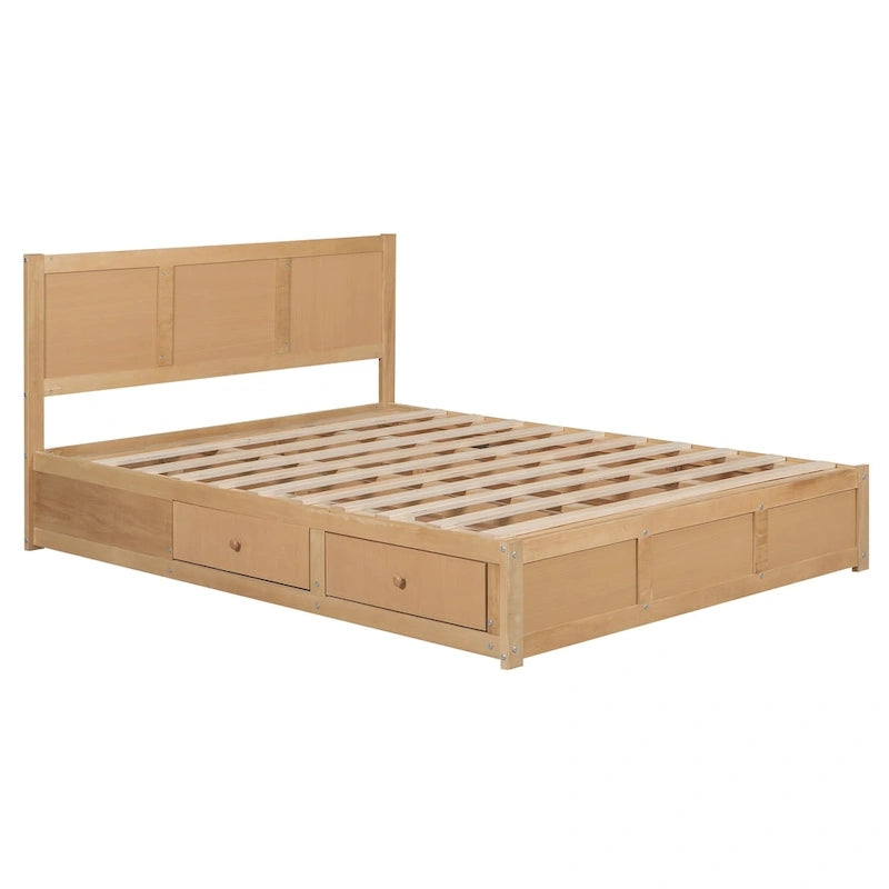 Holz-Plattformbett mit Stauraum und 2 Schubladen