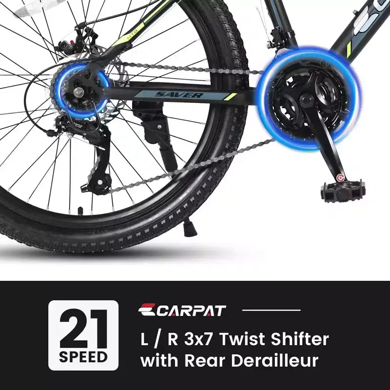 Okak 24 Zoll Mountainbike mit Stahlrahmen, Kinderfahrrad mit Shimano 21-Gang-Schaltung, doppelten Scheibenbremsen und Vordergabel-Federung, Fahrrad für Jugendliche