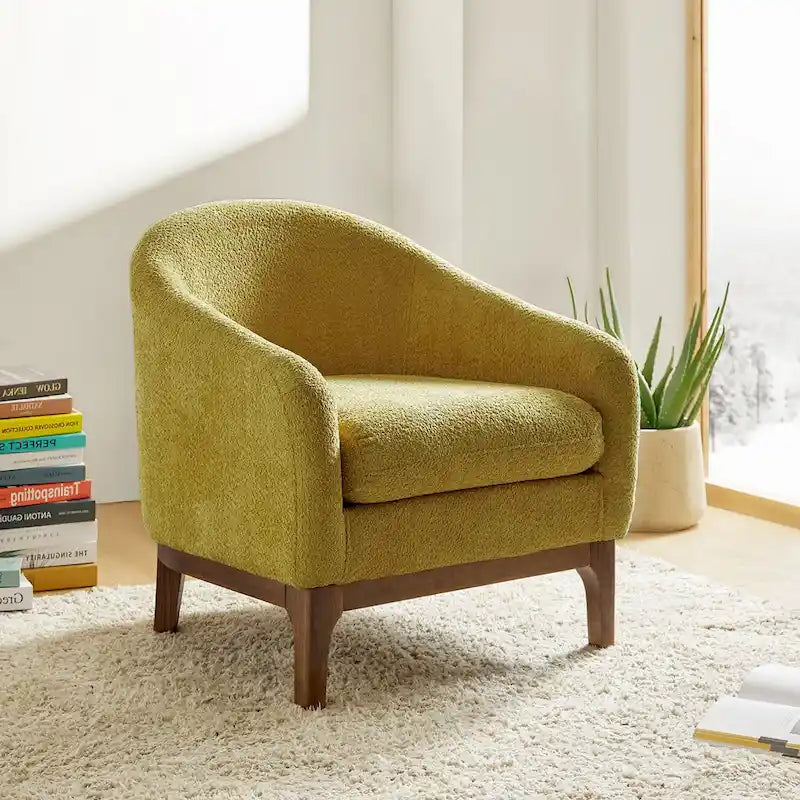 Augus Moderner Bouclé-Akzent-Tonsessel mit Beinen aus Massivholz von HULALA HOME