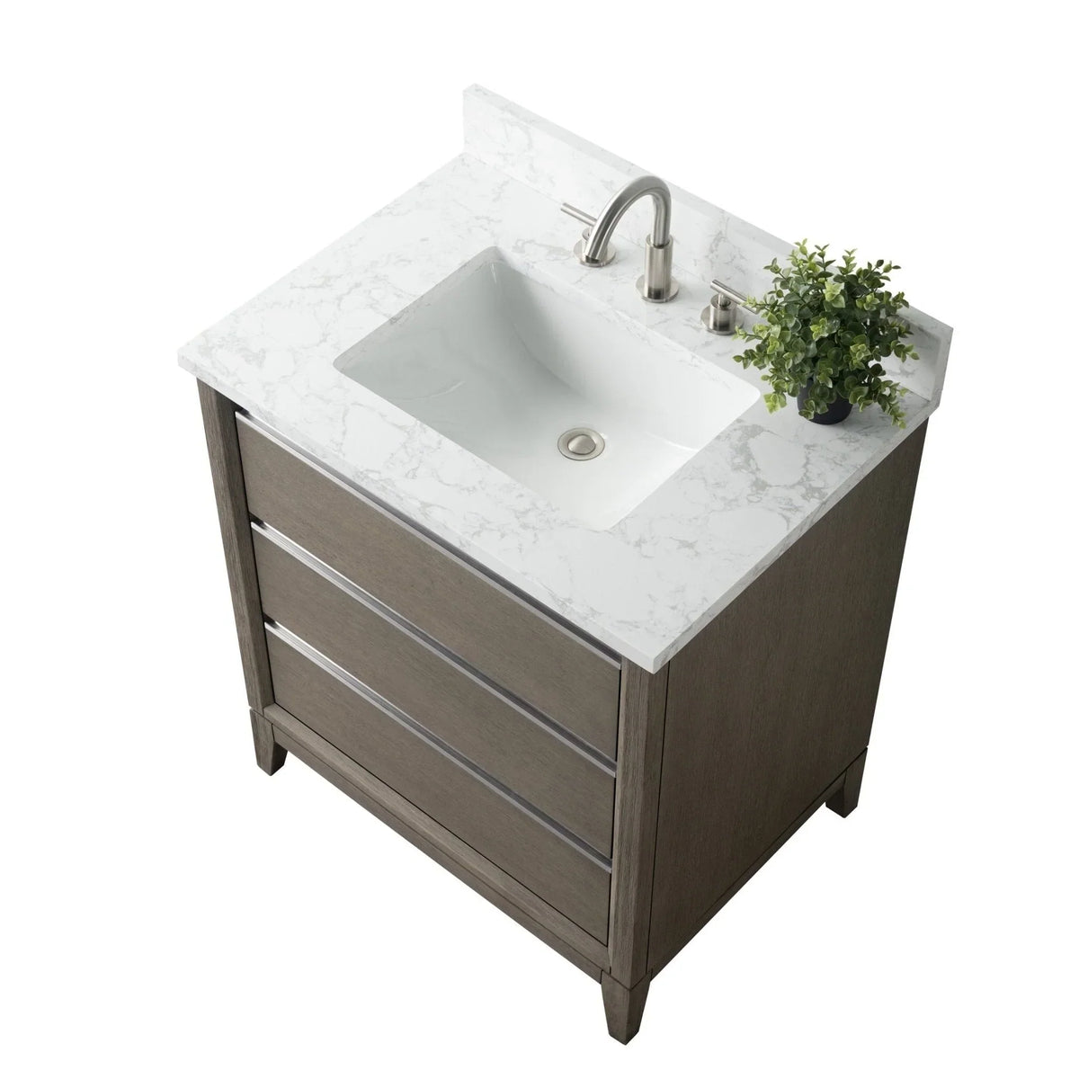 Vanity Art Badezimmerschrank mit Keramikwaschbecken und Platte aus technischem Marmor