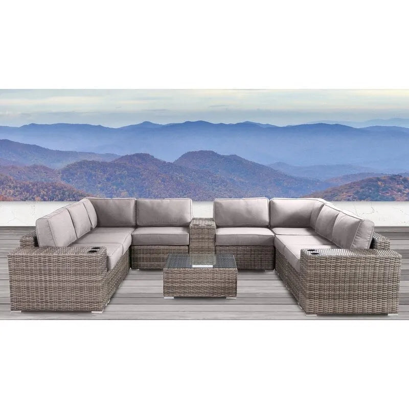 LSI Antibes 12-teiliges Lounge-Set aus grauem Flechtwerk und Aluminium