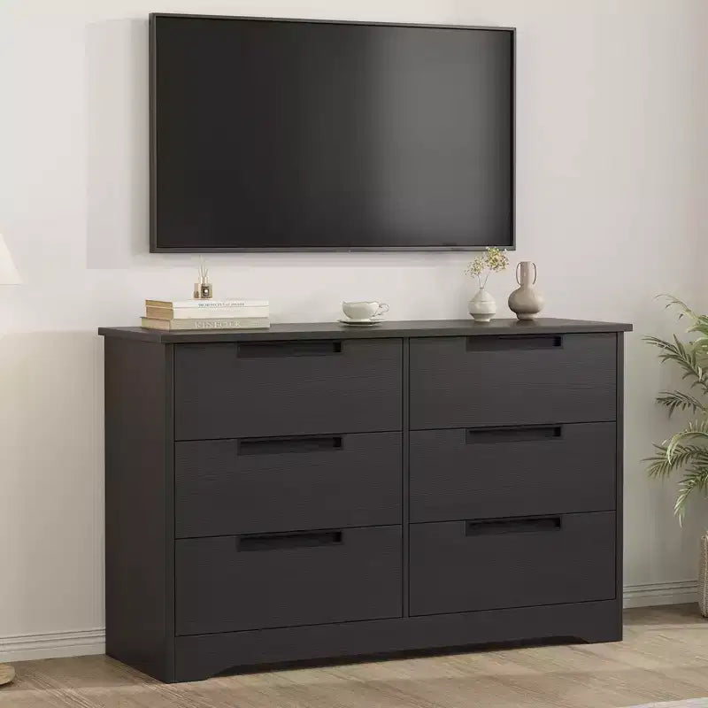 6-Schubladen-Kommode fürs Schlafzimmer, 46,8 Zoll breite Holzkommode mit Griffmulden, Kleiderschrank, TV-Kommode für den Flur