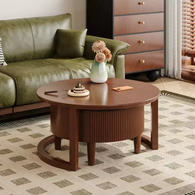 Moderner Couchtisch in Nesting-Bauweise mit Schublade, runder Wohnzimmertisch mit Stauraum