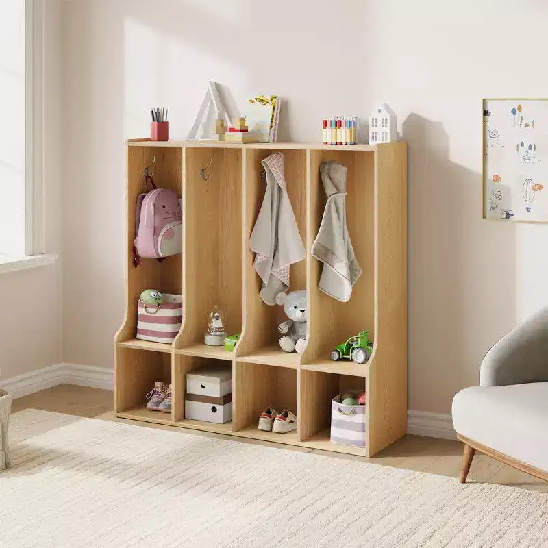 Acekool 4-teilige Kinder-Garderobe mit 4 Fächern & 8 Haken für Klassenzimmer, Kinderzimmer & Zuhause