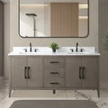 Vanity Art 72 Zoll Badezimmer-Waschtischunterschrank mit Doppelwaschbecken und Kunstmarmorplatte