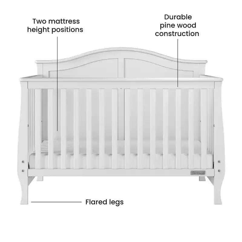 4-in-1-Wandlungsfähiges Babybett, wandelbar zum Tagesbett, Kleinkindbett und Full-Size-Bett, 3 Matratzenpositionen, babyfreundliche Oberflächenbeschichtung