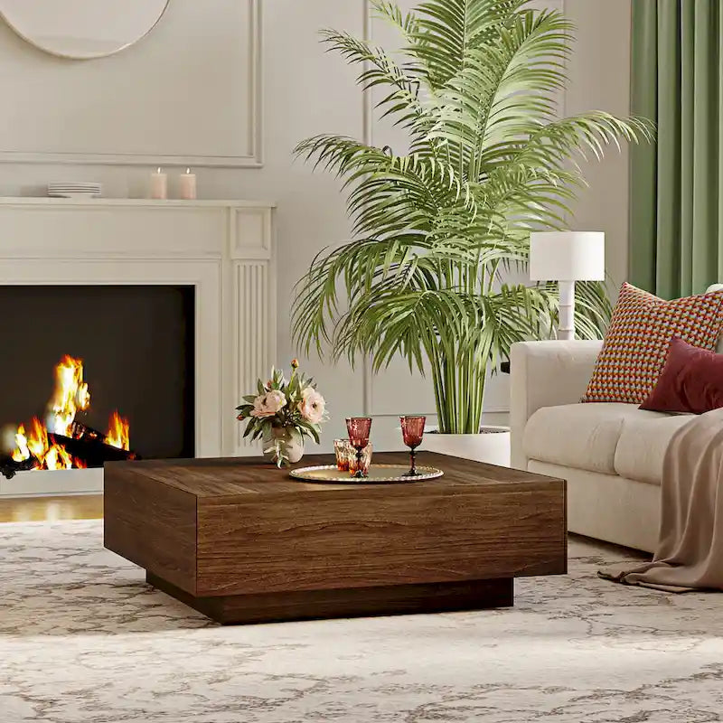 Mid-Century Modern Couchtisch, minimalistischer Couchtisch aus Holzfurnier mit Stauraum für das Wohnzimmer, komplett montiert