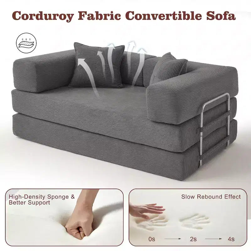 Dyonery 65-Zoll 5-in-1-Schlafsofa, zu einem Doppelbett umbaubar, mit festem Metallrahmen, Cord