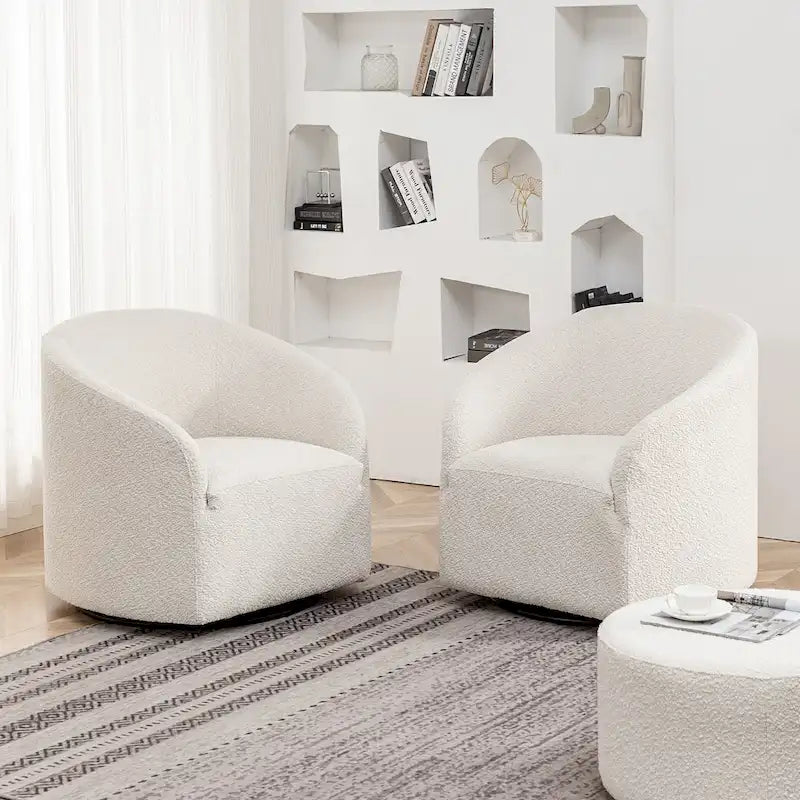 KINWELL 32 W Bouclé-gepolsterter drehbarer Fasssessel (2er-Set)