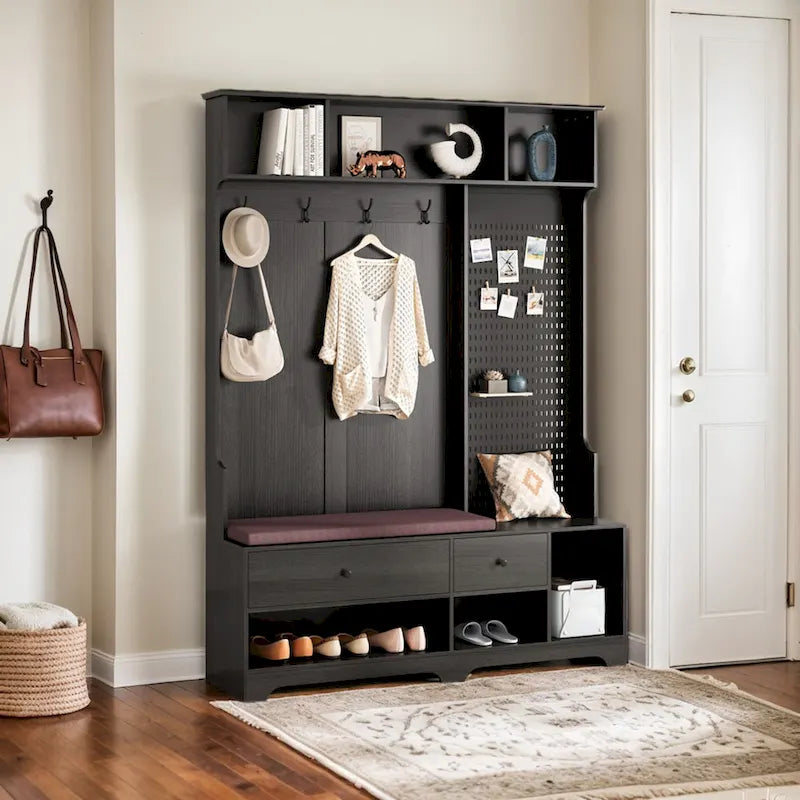 GDFStudio – Finn Multifunktionale Garderobe mit Schuhbank, Lochwand und viel Stauraum