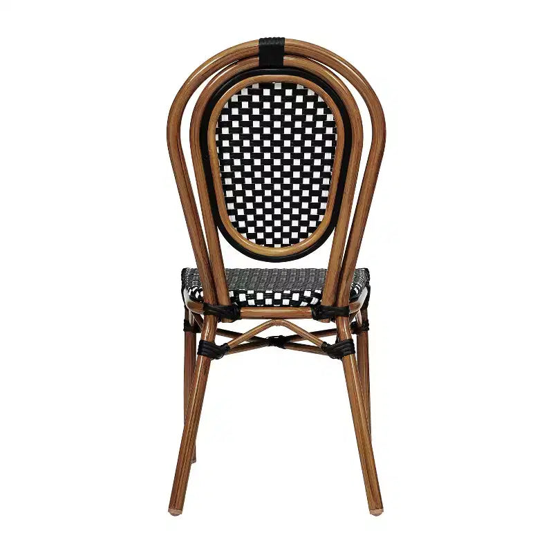 Flash Furniture Lourdes stapelbarer Thonet-Bistrostuhl für den gewerblichen Innen- und Außenbereich, PE-Rattan und Aluminiumgestell