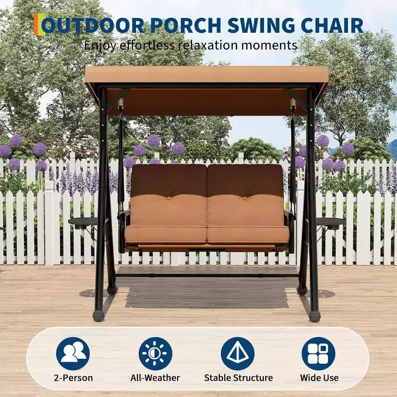 Verstellbarer Outdoor-Doppelsitz-Schaukelstuhl mit Sonnendach, gepolsterter Sitzfläche und robustem Eisengestell – wetterbeständige Gartenbank für Terrasse, Balkon oder Garten