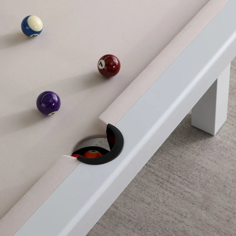 Norwalk Indoor/Outdoor 7-Fuß-Billardtisch in Schieferoptik, Esstischgarnitur für 6 Personen mit 4 Bänken und Zubehör, weißes Finish