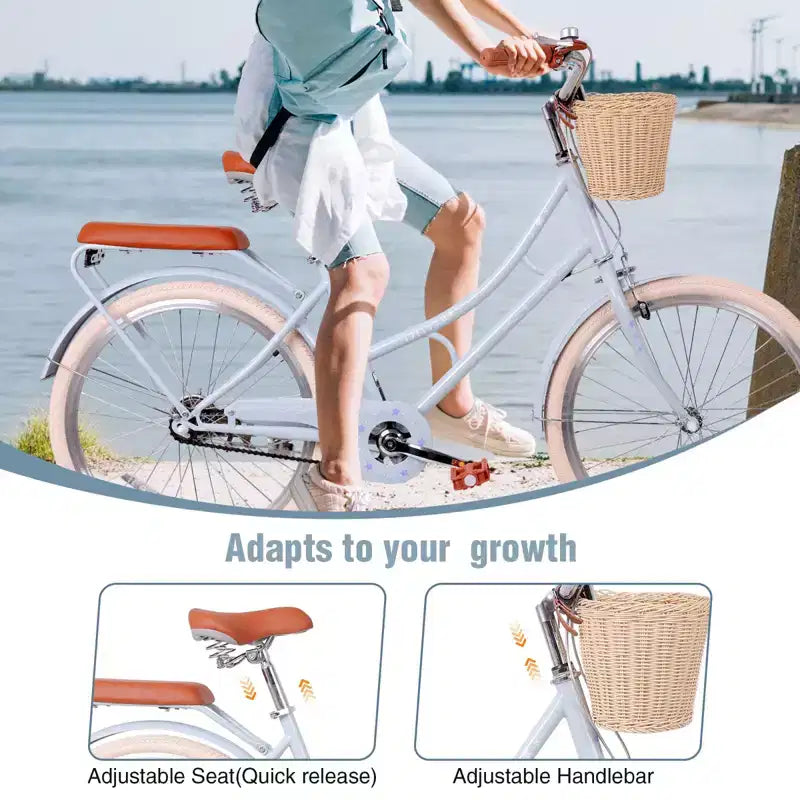 NAYSAYE Damen-Strandcruiser mit Frontkorb und robustem Rahmen für komfortables Pendeln in der Stadt und draußen, Blau, 63,98*24,53*38,82