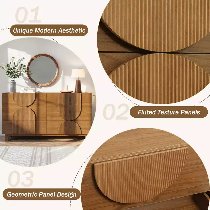 Moderne geometrische Kommode mit 6 Schubladen, breiter Aufbewahrungsschrank mit Halbkreis-Akzent für Schlaf- und Wohnzimmer