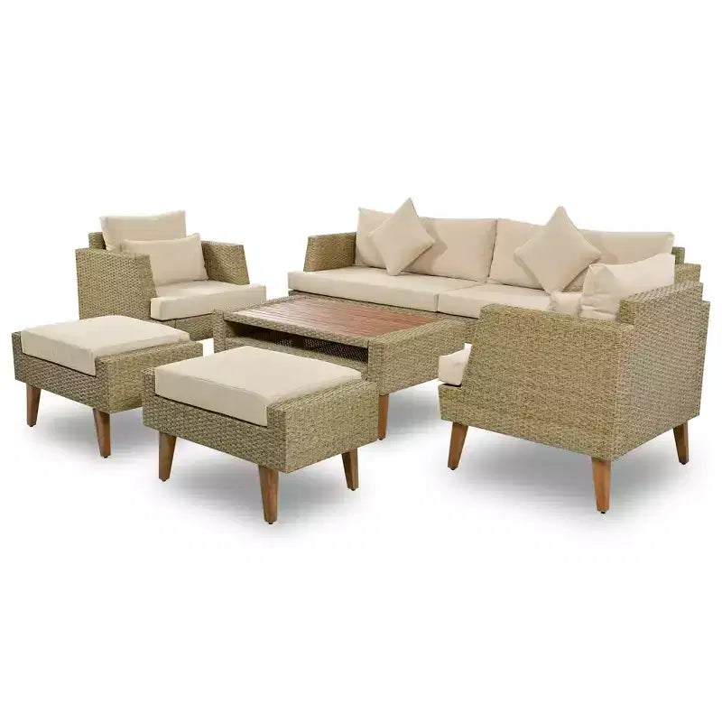 Whisen 6-teiliges Allwetter-PE-Geflecht-Sofaset, Outdoor-Rattan-Sofa mit Doppelkissen