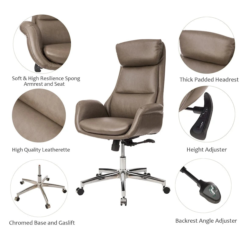 Glitzhome 48-Zoll Mid-Century verstellbarer Drehstuhl aus Kunstleder fürs Büro