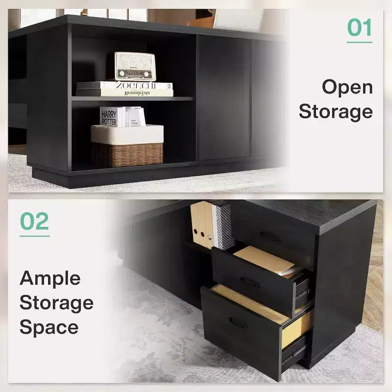 Lantine Modern 78 L-förmiger Chefschreibtisch mit Schubladen und seitlichem Aktenschrank