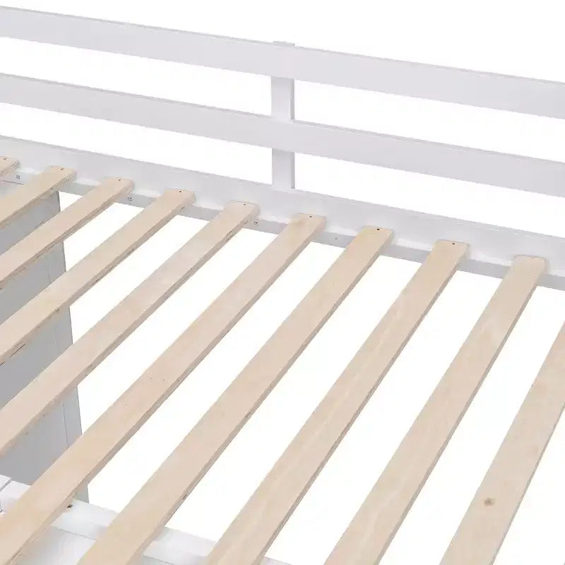 Teddy-Fleece-Tagesbett mit Staubrett und Schubladen, hohes Hochbett aus Holz mit vielseitigem Schreibtisch fürs Schlafzimmer