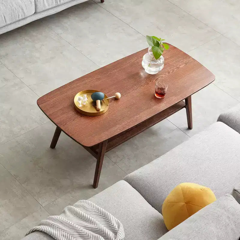 GDFStudio Wright Moderner rechteckiger Couchtisch aus massivem Eichenholz mit Ablagefach