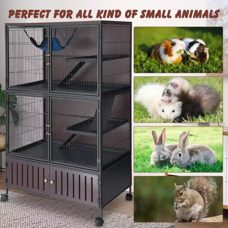 Kleintierkäfig, Frettchenkäfig – 150 cm 5-stöckiger Lebensraum mit Unterschrank, inklusive Hängematte/Rollen/herausnehmbaren Rampen/leicht zu reinigenden Schalen