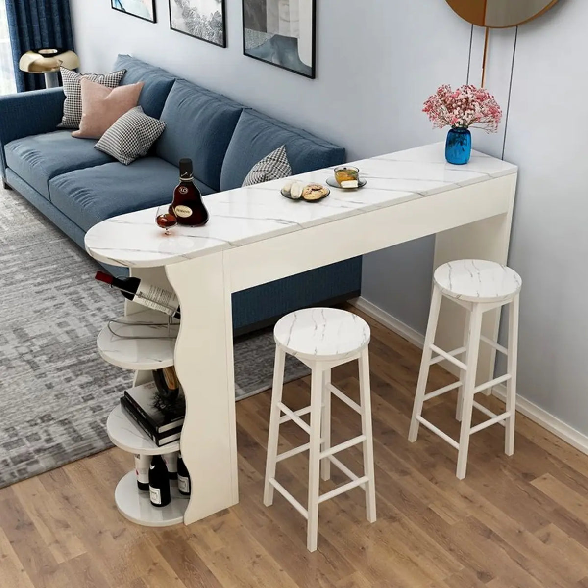 Moderne asymmetrische Bar-Tische aus schwarz-weißem Holz