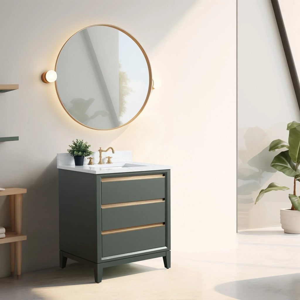 Vanity Art Badezimmerschrank mit Keramikwaschbecken und Platte aus technischem Marmor