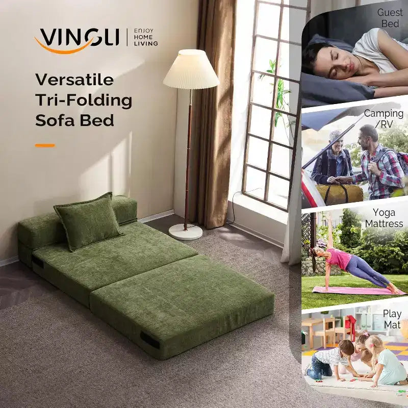 VINGLI Futon-Schlafsofa, Schlafsessel, Bodensofa, kleines Einzel-Schlafsofa, klappbare Matratze